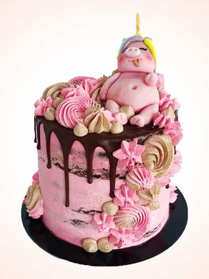 Vegan Pig in a Unicorn Wig Cake